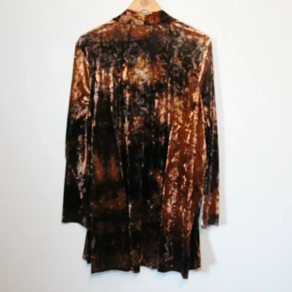 Susan Graver Printed Crushed Velvet Knit Open-Front Cardigan Plus Size 2X H12725 - Picture 4 of 8